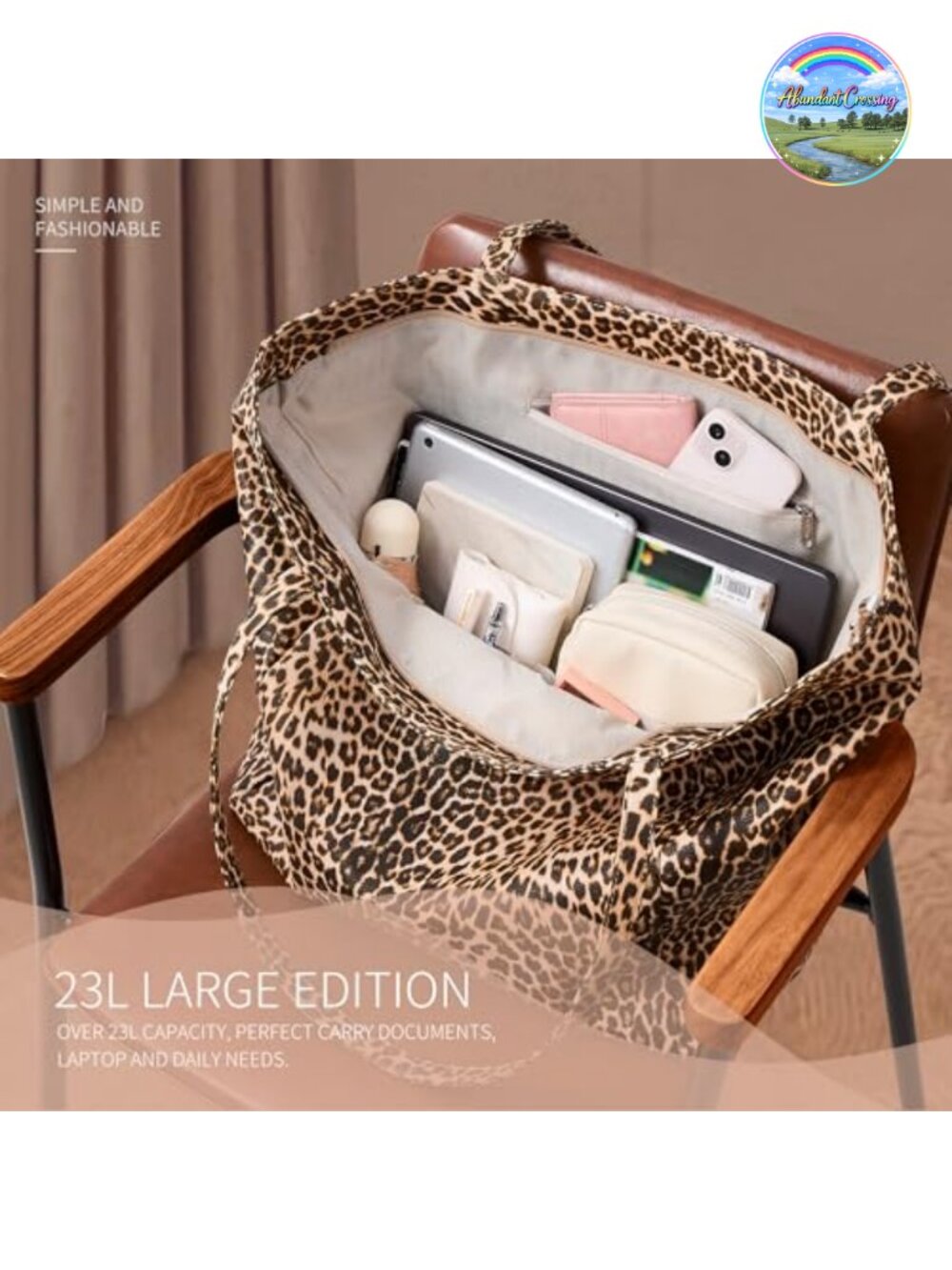 Large Vegan Leather Tote Bag with Zipper: Work Weekender Casual 16L - Picture 3 of 6